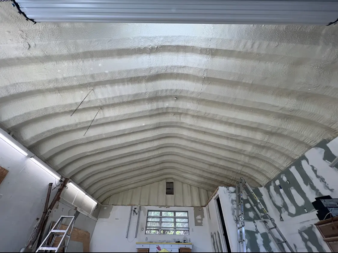 Spray polyurethane foam applied to the underside of a metal roof deck in Upper Mount Bethel